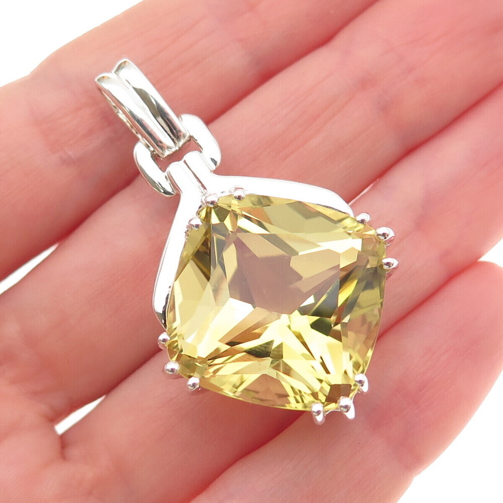 Michelle Albala 925 Sterling Silver Vintage Real Lemon Quartz Pendant